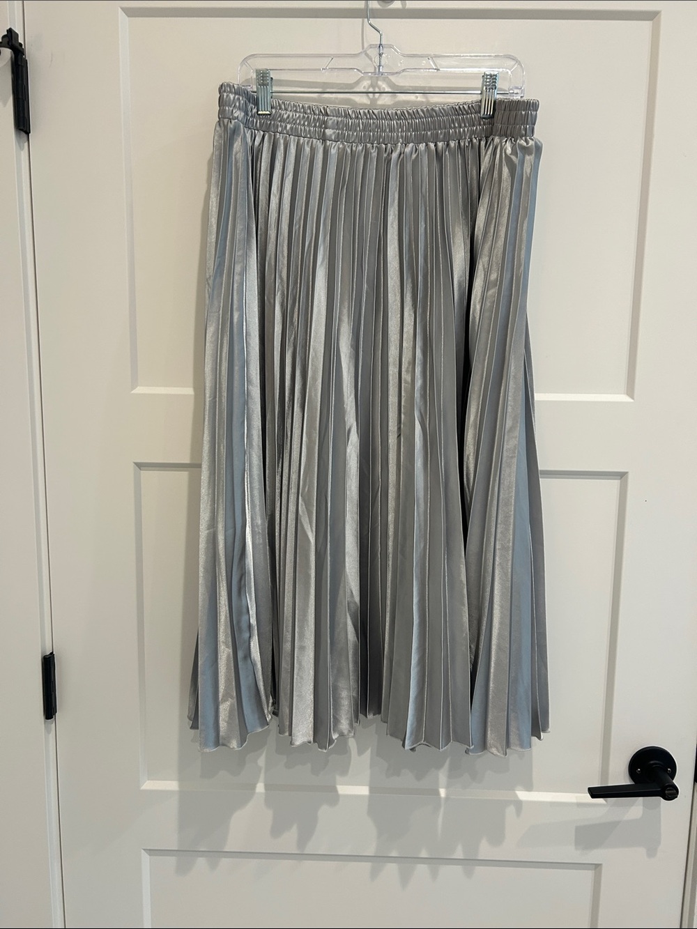 Allegra K Metallic Silver Pleated Midi Skirt